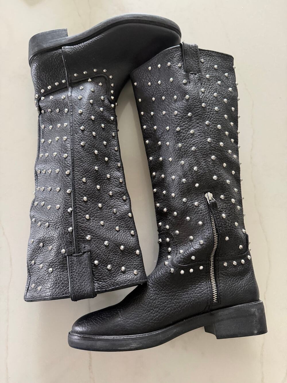Zara Black Leather Knee Boots with Studs by Zara Women Y2K size EU 41 / US 10